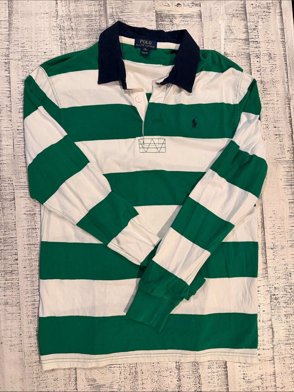 Polo by Ralph Lauren Green, White & Navy Striped Rugby Shirt